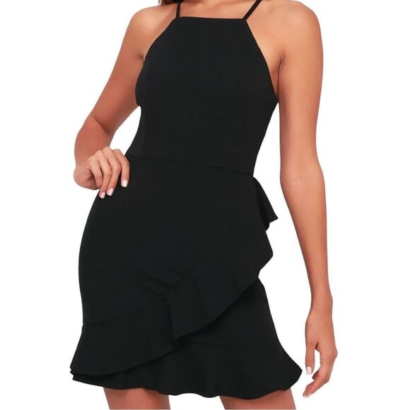 Lulus Women’s Small Black Ruffled Bodycon Dress - Picture 1 of 7